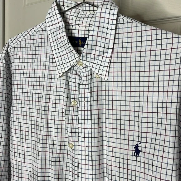 Ralph Lauren Golf Shirt Mens Size large Plaid Tilden Long Sleeve Button Down - Picture 3 of 10